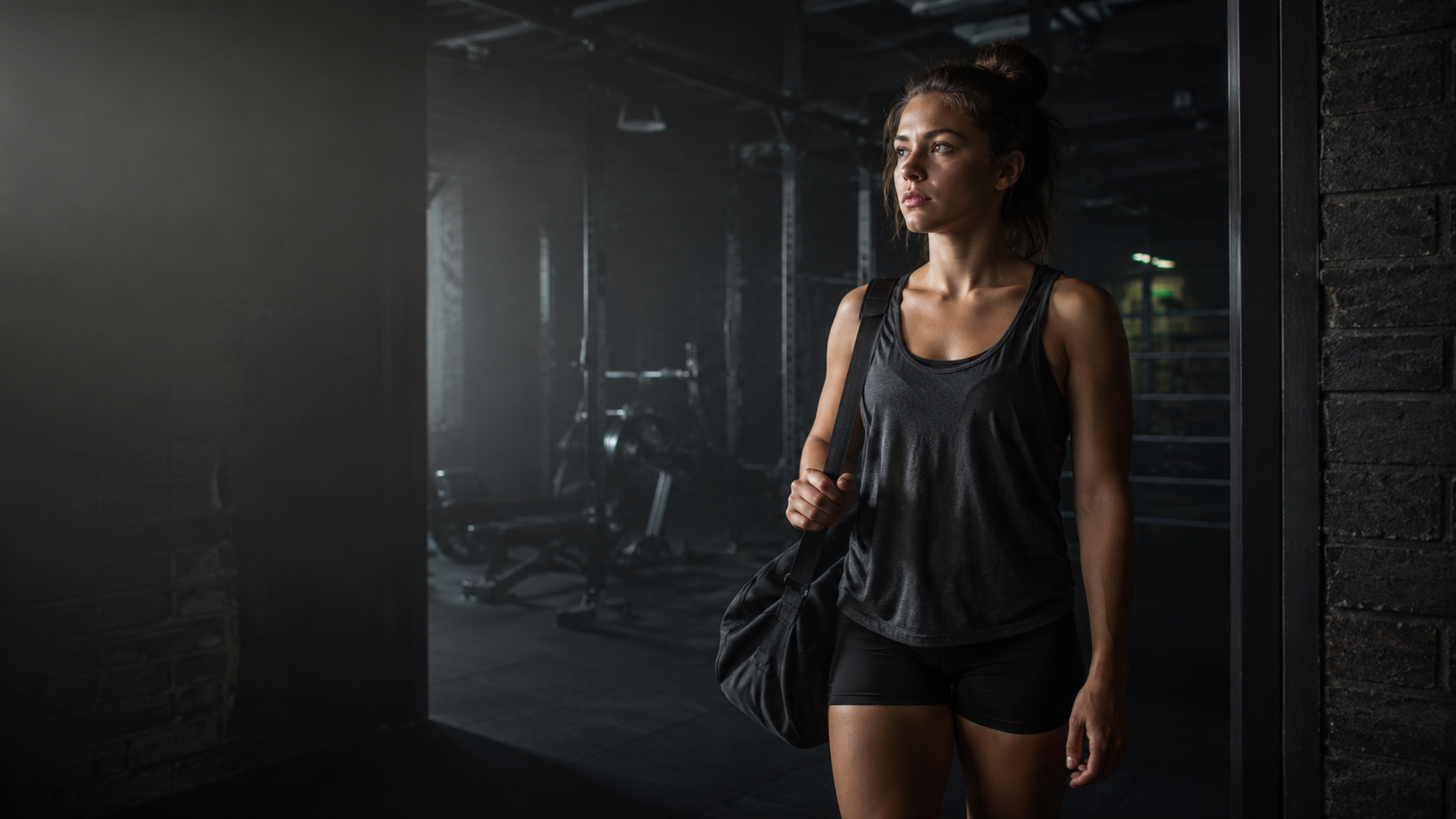 A beginner stepping into a gym at dawn